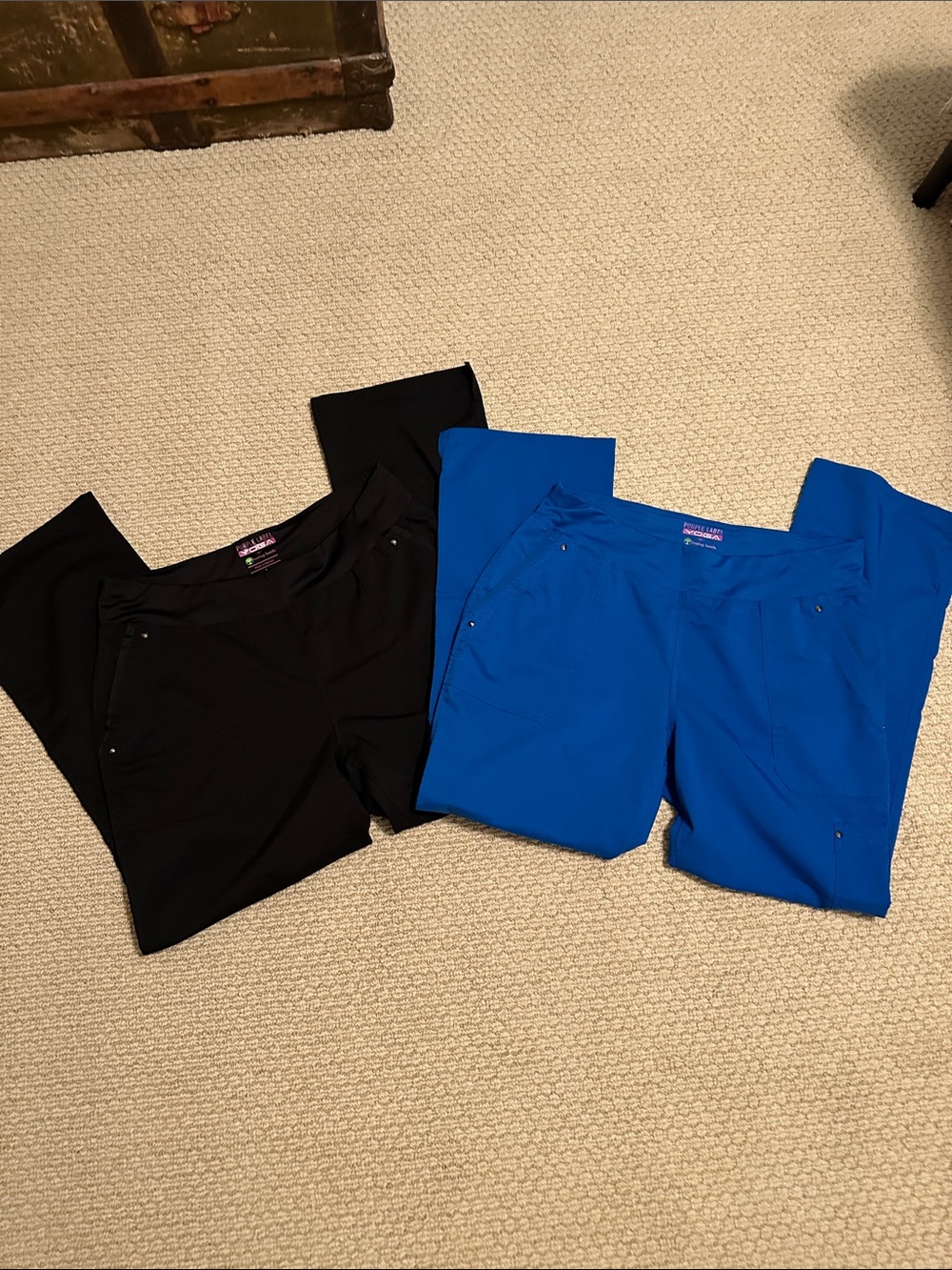 2 pairs purple label yoga by healing hands scrub pants L great condition